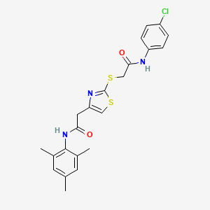 molecular formula C22H22ClN3O2S2 B2889325 N-(4-chlorophenyl)-2-((4-(2-(mesitylamino)-2-oxoethyl)thiazol-2-yl)thio)acetamide CAS No. 953993-39-0
