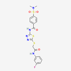 molecular formula C19H18FN5O4S3 B2889392 4-(dimethylsulfamoyl)-N-[5-({[(3-fluorophenyl)carbamoyl]methyl}sulfanyl)-1,3,4-thiadiazol-2-yl]benzamide CAS No. 868976-91-4
