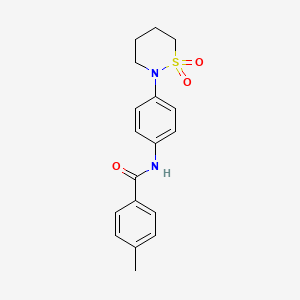 molecular formula C18H20N2O3S B2889406 N-(4-(1,1-dioxido-1,2-thiazinan-2-yl)phenyl)-4-methylbenzamide CAS No. 899979-90-9