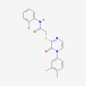 molecular formula C20H18FN3O2S B2889458 2-{[4-(3,4-dimethylphenyl)-3-oxo-3,4-dihydropyrazin-2-yl]sulfanyl}-N-(2-fluorophenyl)acetamide CAS No. 941929-50-6