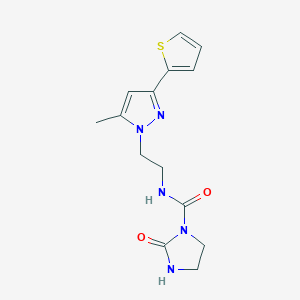 molecular formula C14H17N5O2S B2889538 N-(2-(5-methyl-3-(thiophen-2-yl)-1H-pyrazol-1-yl)ethyl)-2-oxoimidazolidine-1-carboxamide CAS No. 2034633-41-3
