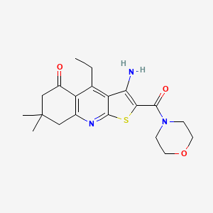 molecular formula C20H25N3O3S B2889609 3-amino-4-ethyl-7,7-dimethyl-2-(morpholine-4-carbonyl)-5H,6H,7H,8H-thieno[2,3-b]quinolin-5-one CAS No. 690959-97-8