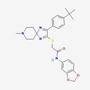 molecular formula C27H32N4O3S B2889633 N-(2H-1,3-benzodioxol-5-yl)-2-{[3-(4-tert-butylphenyl)-8-methyl-1,4,8-triazaspiro[4.5]deca-1,3-dien-2-yl]sulfanyl}acetamide CAS No. 1189700-07-9