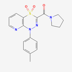 molecular formula C18H18N4O3S B2889641 1-(4-methylphenyl)-3-(pyrrolidin-1-ylcarbonyl)-1H-pyrido[2,3-e][1,3,4]thiadiazine 4,4-dioxide CAS No. 1357942-60-9