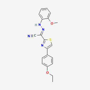 molecular formula C20H18N4O2S B2889645 (E)-4-(4-ethoxyphenyl)-N-(2-methoxyphenyl)-1,3-thiazole-2-carbohydrazonoyl cyanide CAS No. 477188-75-3