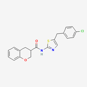 molecular formula C20H17ClN2O2S B2889651 N-{5-[(4-CHLOROPHENYL)METHYL]-1,3-THIAZOL-2-YL}-3,4-DIHYDRO-2H-1-BENZOPYRAN-3-CARBOXAMIDE CAS No. 924824-35-1