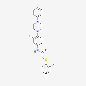 molecular formula C26H28FN3OS B2889682 2-[(2,4-dimethylphenyl)sulfanyl]-N-[3-fluoro-4-(4-phenylpiperazin-1-yl)phenyl]acetamide CAS No. 478260-50-3
