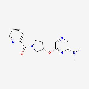 molecular formula C16H19N5O2 B2889745 N,N-dimethyl-6-{[1-(pyridine-2-carbonyl)pyrrolidin-3-yl]oxy}pyrazin-2-amine CAS No. 2034334-85-3