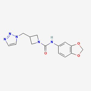 molecular formula C14H15N5O3 B2889773 N-(2H-1,3-benzodioxol-5-yl)-3-[(1H-1,2,3-triazol-1-yl)methyl]azetidine-1-carboxamide CAS No. 2319639-20-6