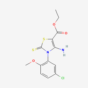 molecular formula C13H13ClN2O3S2 B2889778 Ethyl 4-amino-3-(5-chloro-2-methoxyphenyl)-2-thioxo-2,3-dihydrothiazole-5-carboxylate CAS No. 688337-73-7