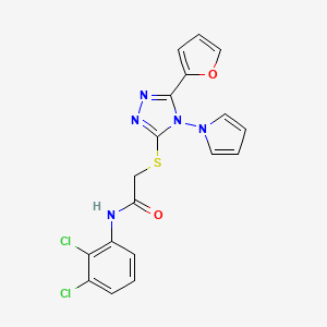 molecular formula C18H13Cl2N5O2S B2889845 N-(2,3-dichlorophenyl)-2-{[5-(furan-2-yl)-4-(1H-pyrrol-1-yl)-4H-1,2,4-triazol-3-yl]sulfanyl}acetamide CAS No. 886938-18-7