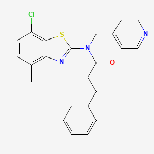 molecular formula C23H20ClN3OS B2889852 N-(7-chloro-4-methyl-1,3-benzothiazol-2-yl)-3-phenyl-N-[(pyridin-4-yl)methyl]propanamide CAS No. 923195-49-7