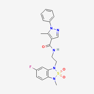 molecular formula C20H20FN5O3S B2889869 N-(2-(6-fluoro-3-methyl-2,2-dioxidobenzo[c][1,2,5]thiadiazol-1(3H)-yl)ethyl)-5-methyl-1-phenyl-1H-pyrazole-4-carboxamide CAS No. 2034334-89-7