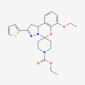 molecular formula C23H27N3O4S B2889894 ethyl 10'-ethoxy-4'-(thiophen-2-yl)-8'-oxa-5',6'-diazaspiro[piperidine-4,7'-tricyclo[7.4.0.0^{2,6}]tridecane]-1'(9'),4',10',12'-tetraene-1-carboxylate CAS No. 899728-21-3