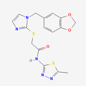 B2889951 2-[1-(1,3-benzodioxol-5-ylmethyl)imidazol-2-yl]sulfanyl-N-(5-methyl-1,3,4-thiadiazol-2-yl)acetamide CAS No. 872590-24-4