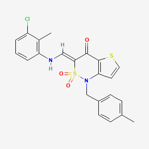 molecular formula C22H19ClN2O3S2 B2889953 (3Z)-3-{[(3-chloro-2-methylphenyl)amino]methylene}-1-(4-methylbenzyl)-1H-thieno[3,2-c][1,2]thiazin-4(3H)-one 2,2-dioxide CAS No. 894674-69-2