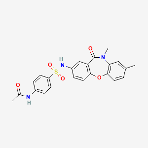 molecular formula C23H21N3O5S B2889960 N-[4-({6,9-dimethyl-10-oxo-2-oxa-9-azatricyclo[9.4.0.0^{3,8}]pentadeca-1(11),3(8),4,6,12,14-hexaen-13-yl}sulfamoyl)phenyl]acetamide CAS No. 922036-34-8