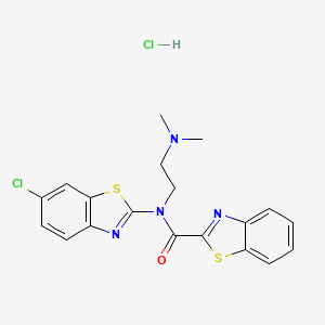 molecular formula C19H18Cl2N4OS2 B2889983 N-(6-CHLORO-1,3-BENZOTHIAZOL-2-YL)-N-[2-(DIMETHYLAMINO)ETHYL]-1,3-BENZOTHIAZOLE-2-CARBOXAMIDE HYDROCHLORIDE CAS No. 1215646-02-8