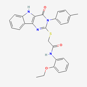 molecular formula C27H24N4O3S B2890007 N-(2-ethoxyphenyl)-2-{[3-(4-methylphenyl)-4-oxo-3H,4H,5H-pyrimido[5,4-b]indol-2-yl]sulfanyl}acetamide CAS No. 536704-90-2