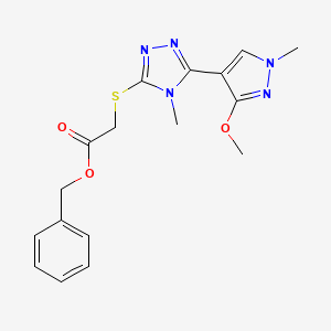 molecular formula C17H19N5O3S B2890137 benzyl 2-((5-(3-methoxy-1-methyl-1H-pyrazol-4-yl)-4-methyl-4H-1,2,4-triazol-3-yl)thio)acetate CAS No. 1014074-51-1