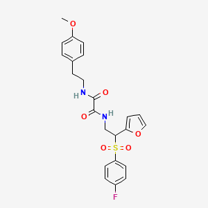 molecular formula C23H23FN2O6S B2890191 N-[2-(4-fluorobenzenesulfonyl)-2-(furan-2-yl)ethyl]-N'-[2-(4-methoxyphenyl)ethyl]ethanediamide CAS No. 896312-02-0