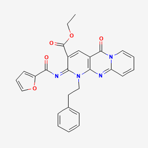 molecular formula C27H22N4O5 B2890215 ethyl 6-(furan-2-carbonylimino)-2-oxo-7-(2-phenylethyl)-1,7,9-triazatricyclo[8.4.0.03,8]tetradeca-3(8),4,9,11,13-pentaene-5-carboxylate CAS No. 534585-83-6