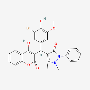 4-((3-bromo-4-hydroxy-5-methoxyphenyl)(4-hydroxy-2-oxo-2H-chromen-3-yl)methyl)-1,5-dimethyl-2-phenyl-1H-pyrazol-3(2H)-one