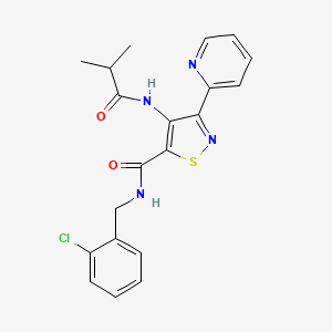molecular formula C20H19ClN4O2S B2890251 N-[(2-Chlorophenyl)methyl]-4-(2-methylpropanamido)-3-(pyridin-2-YL)-1,2-thiazole-5-carboxamide CAS No. 1251627-64-1