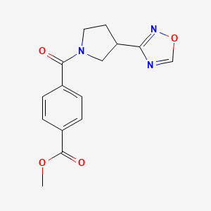 molecular formula C15H15N3O4 B2890259 Methyl 4-[3-(1,2,4-oxadiazol-3-yl)pyrrolidine-1-carbonyl]benzoate CAS No. 2034550-96-2