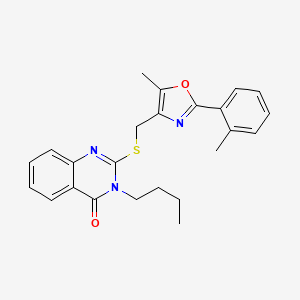 molecular formula C24H25N3O2S B2890300 3-butyl-2-(((5-methyl-2-(o-tolyl)oxazol-4-yl)methyl)thio)quinazolin-4(3H)-one CAS No. 1114653-31-4