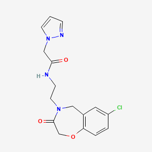 molecular formula C16H17ClN4O3 B2890327 N-(2-(7-chloro-3-oxo-2,3-dihydrobenzo[f][1,4]oxazepin-4(5H)-yl)ethyl)-2-(1H-pyrazol-1-yl)acetamide CAS No. 2034503-73-4