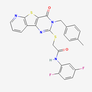 molecular formula C25H18F2N4O2S2 B2890340 N-(2,5-difluorophenyl)-2-[[5-[(4-methylphenyl)methyl]-6-oxo-8-thia-3,5,10-triazatricyclo[7.4.0.02,7]trideca-1(9),2(7),3,10,12-pentaen-4-yl]sulfanyl]acetamide CAS No. 1223918-18-0