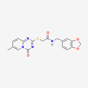 molecular formula C18H16N4O4S B2890347 N-[(2H-1,3-benzodioxol-5-yl)methyl]-2-({7-methyl-4-oxo-4H-pyrido[1,2-a][1,3,5]triazin-2-yl}sulfanyl)acetamide CAS No. 896321-44-1