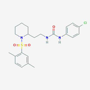 molecular formula C22H28ClN3O3S B2890368 1-(4-氯苯基)-3-(2-(1-((2,5-二甲苯基)磺酰基)哌啶-2-基)乙基)脲 CAS No. 898426-45-4