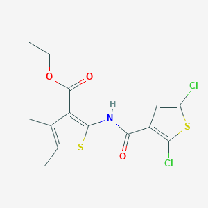molecular formula C14H13Cl2NO3S2 B2890370 2-(2,5-二氯噻吩-3-甲酰胺基)-4,5-二甲基噻吩-3-甲酸乙酯 CAS No. 393838-63-6