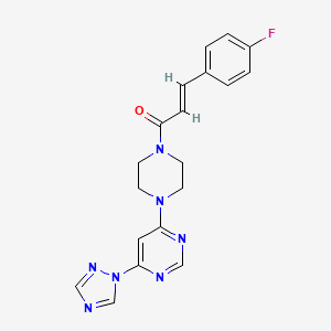 molecular formula C19H18FN7O B2890379 (E)-1-(4-(6-(1H-1,2,4-triazol-1-yl)pyrimidin-4-yl)piperazin-1-yl)-3-(4-fluorophenyl)prop-2-en-1-one CAS No. 1798981-48-2