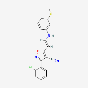 molecular formula C19H14ClN3OS B2890382 3-(2-Chlorophenyl)-5-{2-[3-(methylsulfanyl)anilino]vinyl}-4-isoxazolecarbonitrile CAS No. 320425-09-0
