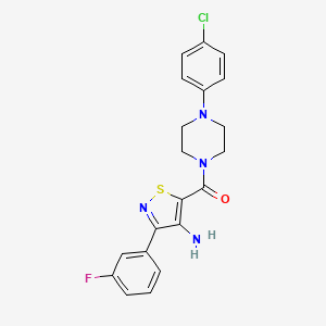 molecular formula C20H18ClFN4OS B2890384 (4-Amino-3-(3-fluorophenyl)isothiazol-5-yl)(4-(4-chlorophenyl)piperazin-1-yl)methanone CAS No. 1286721-17-2