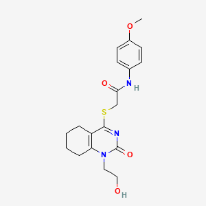 molecular formula C19H23N3O4S B2890385 2-((1-(2-羟乙基)-2-氧代-1,2,5,6,7,8-六氢喹唑啉-4-基)硫代)-N-(4-甲氧基苯基)乙酰胺 CAS No. 899977-30-1