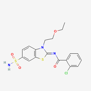 molecular formula C18H18ClN3O4S2 B2890389 2-氯-N-[3-(2-乙氧基乙基)-6-磺酰基-1,3-苯并噻唑-2-亚基]苯甲酰胺 CAS No. 865173-74-6