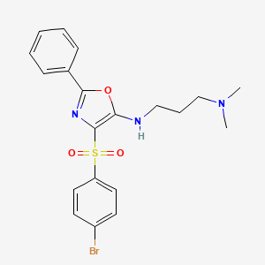 molecular formula C20H22BrN3O3S B2890390 N1-(4-((4-bromophenyl)sulfonyl)-2-phenyloxazol-5-yl)-N3,N3-dimethylpropane-1,3-diamine CAS No. 862741-88-6