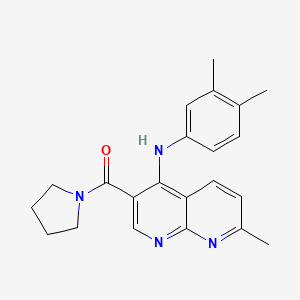 molecular formula C22H24N4O B2890395 (4-((3,4-二甲基苯基)氨基)-7-甲基-1,8-萘啶-3-基)(吡咯烷-1-基)甲苯酮 CAS No. 1251702-69-8