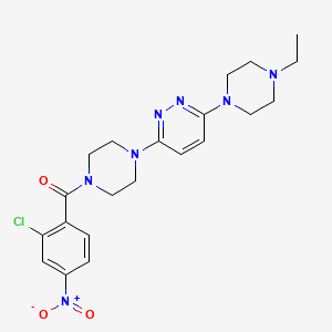 molecular formula C21H26ClN7O3 B2890397 (2-Chloro-4-nitrophenyl)(4-(6-(4-ethylpiperazin-1-yl)pyridazin-3-yl)piperazin-1-yl)methanone CAS No. 898418-06-9