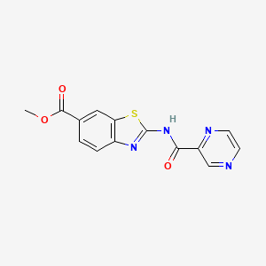 molecular formula C14H10N4O3S B2890439 Methyl 2-(pyrazine-2-carboxamido)benzo[d]thiazole-6-carboxylate CAS No. 1210789-99-3