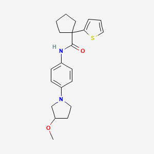 molecular formula C21H26N2O2S B2890444 N-(4-(3-methoxypyrrolidin-1-yl)phenyl)-1-(thiophen-2-yl)cyclopentanecarboxamide CAS No. 1797842-28-4