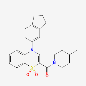 molecular formula C24H26N2O3S B2890449 (4-(2,3-dihydro-1H-inden-5-yl)-1,1-dioxido-4H-benzo[b][1,4]thiazin-2-yl)(4-methylpiperidin-1-yl)methanone CAS No. 1226435-14-8
