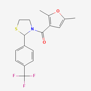 molecular formula C17H16F3NO2S B2890450 (2,5-Dimethylfuran-3-yl)(2-(4-(trifluoromethyl)phenyl)thiazolidin-3-yl)methanone CAS No. 2034262-78-5