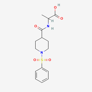 molecular formula C15H20N2O5S B2890458 2-[[1-(Benzenesulfonyl)piperidine-4-carbonyl]amino]propanoic acid CAS No. 1008491-86-8