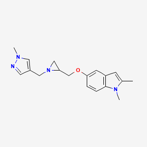 molecular formula C18H22N4O B2890461 1,2-Dimethyl-5-[[1-[(1-methylpyrazol-4-yl)methyl]aziridin-2-yl]methoxy]indole CAS No. 2411221-58-2