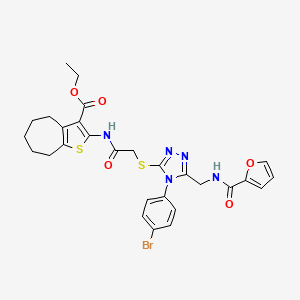 ethyl 2-(2-((4-(4-bromophenyl)-5-((furan-2-carboxamido)methyl)-4H-1,2,4-triazol-3-yl)thio)acetamido)-5,6,7,8-tetrahydro-4H-cyclohepta[b]thiophene-3-carboxylate